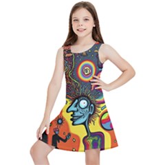 Hippie Rainbow Psychedelic Colorful Kids  Lightweight Sleeveless Dress by uniart180623