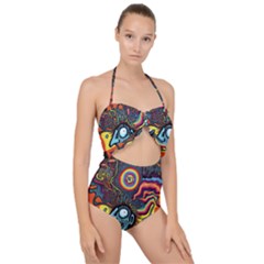 Hippie Rainbow Psychedelic Colorful Scallop Top Cut Out Swimsuit by uniart180623