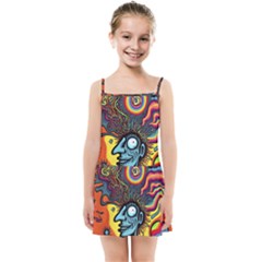 Hippie Rainbow Psychedelic Colorful Kids  Summer Sun Dress by uniart180623