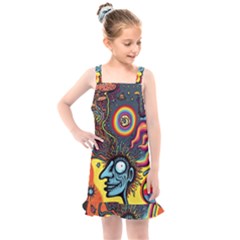 Hippie Rainbow Psychedelic Colorful Kids  Overall Dress by uniart180623