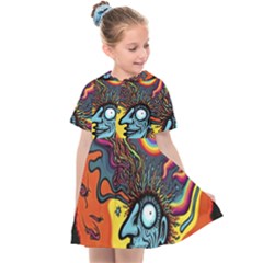 Hippie Rainbow Psychedelic Colorful Kids  Sailor Dress by uniart180623