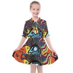 Hippie Rainbow Psychedelic Colorful Kids  All Frills Chiffon Dress by uniart180623