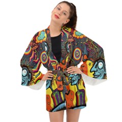 Hippie Rainbow Psychedelic Colorful Long Sleeve Kimono by uniart180623