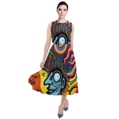 Hippie Rainbow Psychedelic Colorful Round Neck Boho Dress by uniart180623