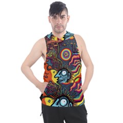 Hippie Rainbow Psychedelic Colorful Men s Sleeveless Hoodie