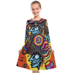 Hippie Rainbow Psychedelic Colorful Kids  Midi Sailor Dress by uniart180623