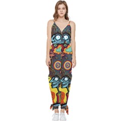 Hippie Rainbow Psychedelic Colorful Sleeveless Tie Ankle Chiffon Jumpsuit by uniart180623