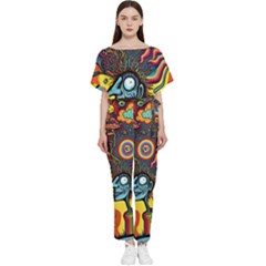 Hippie Rainbow Psychedelic Colorful Batwing Lightweight Chiffon Jumpsuit by uniart180623