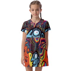 Hippie Rainbow Psychedelic Colorful Kids  Asymmetric Collar Dress by uniart180623