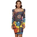 Hippie Rainbow Psychedelic Colorful Women Long Sleeve Ruched Stretch Jersey Dress View1