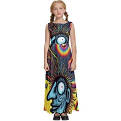 Hippie Rainbow Psychedelic Colorful Kids  Satin Sleeveless Maxi Dress by uniart180623