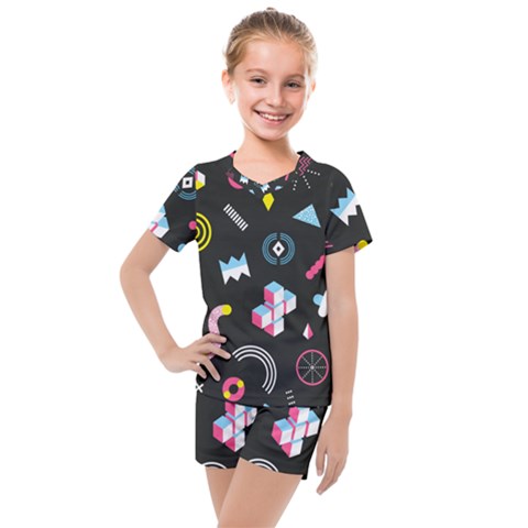 Memphis Design Seamless Pattern Kids  Mesh Tee And Shorts Set by uniart180623