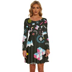 Memphis Design Seamless Pattern Long Sleeve Wide Neck Velvet Dress by uniart180623