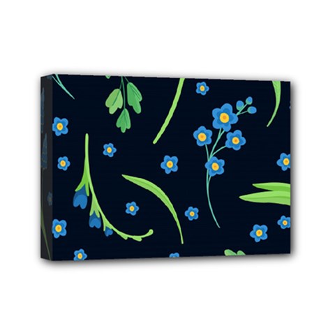 Abstract Wild Flowers Dark Blue Background Blue Flower Blossom Flat Retro Seamless Pattern Daisy Mini Canvas 7  X 5  (stretched) by uniart180623