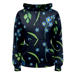 Abstract Wild Flowers Dark Blue Background Blue Flower Blossom Flat Retro Seamless Pattern Daisy Women s Pullover Hoodie by uniart180623