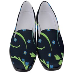 Abstract Wild Flowers Dark Blue Background Blue Flower Blossom Flat Retro Seamless Pattern Daisy Women s Classic Loafer Heels by uniart180623