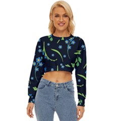 Abstract Wild Flowers Dark Blue Background Blue Flower Blossom Flat Retro Seamless Pattern Daisy Lightweight Long Sleeve Sweatshirt by uniart180623