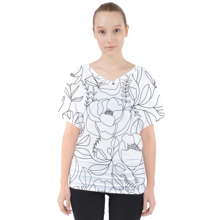 Contemporary-nature-seamless-pattern V-Neck Dolman Drape Top