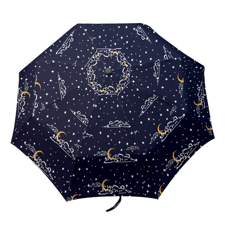 Hand-drawn-scratch-style-night-sky-with-moon-cloud-space-among-stars-seamless-pattern-vector-design- Folding Umbrellas