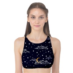 Hand-drawn-scratch-style-night-sky-with-moon-cloud-space-among-stars-seamless-pattern-vector-design- Tank Bikini Top by uniart180623