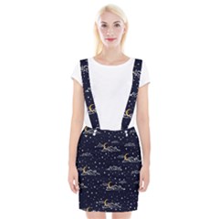 Hand-drawn-scratch-style-night-sky-with-moon-cloud-space-among-stars-seamless-pattern-vector-design- Braces Suspender Skirt by uniart180623