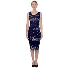 Hand-drawn-scratch-style-night-sky-with-moon-cloud-space-among-stars-seamless-pattern-vector-design- Sleeveless Pencil Dress by uniart180623