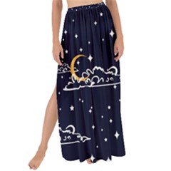 Hand-drawn-scratch-style-night-sky-with-moon-cloud-space-among-stars-seamless-pattern-vector-design- Maxi Chiffon Tie-up Sarong by uniart180623