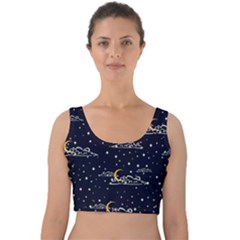 Hand-drawn-scratch-style-night-sky-with-moon-cloud-space-among-stars-seamless-pattern-vector-design- Velvet Crop Top by uniart180623