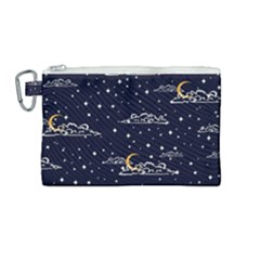 Hand-drawn-scratch-style-night-sky-with-moon-cloud-space-among-stars-seamless-pattern-vector-design- Canvas Cosmetic Bag (medium) by uniart180623