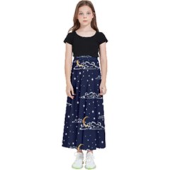 Hand-drawn-scratch-style-night-sky-with-moon-cloud-space-among-stars-seamless-pattern-vector-design- Kids  Flared Maxi Skirt by uniart180623