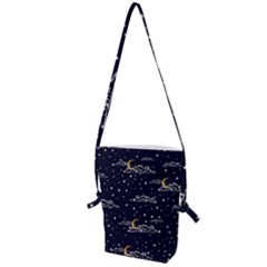 Hand-drawn-scratch-style-night-sky-with-moon-cloud-space-among-stars-seamless-pattern-vector-design- Folding Shoulder Bag by uniart180623