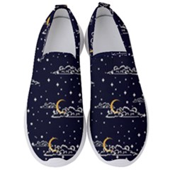 Hand-drawn-scratch-style-night-sky-with-moon-cloud-space-among-stars-seamless-pattern-vector-design- Men s Slip On Sneakers by uniart180623