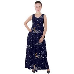 Hand-drawn-scratch-style-night-sky-with-moon-cloud-space-among-stars-seamless-pattern-vector-design- Empire Waist Velour Maxi Dress by uniart180623