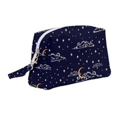 Hand-drawn-scratch-style-night-sky-with-moon-cloud-space-among-stars-seamless-pattern-vector-design- Wristlet Pouch Bag (medium) by uniart180623