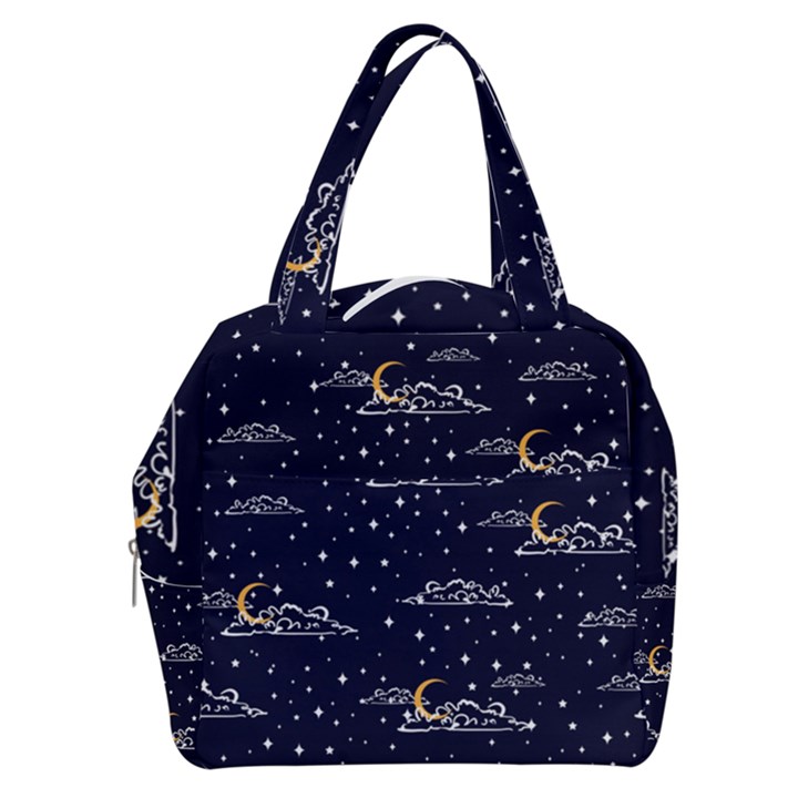 Hand-drawn-scratch-style-night-sky-with-moon-cloud-space-among-stars-seamless-pattern-vector-design- Boxy Hand Bag