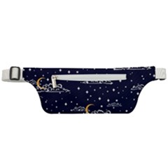 Hand-drawn-scratch-style-night-sky-with-moon-cloud-space-among-stars-seamless-pattern-vector-design- Active Waist Bag by uniart180623