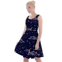 Hand-drawn-scratch-style-night-sky-with-moon-cloud-space-among-stars-seamless-pattern-vector-design- Knee Length Skater Dress by uniart180623