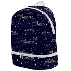 Hand-drawn-scratch-style-night-sky-with-moon-cloud-space-among-stars-seamless-pattern-vector-design- Zip Bottom Backpack by uniart180623