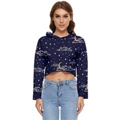 Hand-drawn-scratch-style-night-sky-with-moon-cloud-space-among-stars-seamless-pattern-vector-design- Women s Lightweight Cropped Hoodie by uniart180623