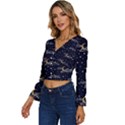 Hand-drawn-scratch-style-night-sky-with-moon-cloud-space-among-stars-seamless-pattern-vector-design- Long Sleeve V-Neck Top View2