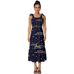 Hand-drawn-scratch-style-night-sky-with-moon-cloud-space-among-stars-seamless-pattern-vector-design- Tie-strap Tiered Midi Chiffon Dress by uniart180623