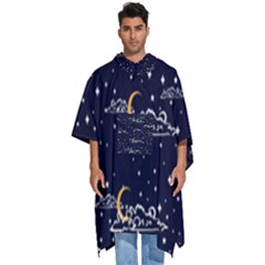 Hand-drawn-scratch-style-night-sky-with-moon-cloud-space-among-stars-seamless-pattern-vector-design- Men s Hooded Rain Ponchos by uniart180623