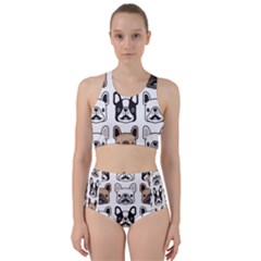 Dog-french-bulldog-seamless-pattern-face-head Racer Back Bikini Set by uniart180623