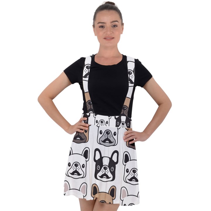 Dog-french-bulldog-seamless-pattern-face-head Velvet Suspender Skater Skirt