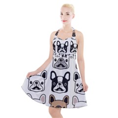 Dog-french-bulldog-seamless-pattern-face-head Halter Party Swing Dress  by uniart180623