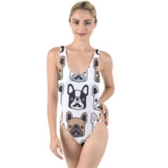 Dog-french-bulldog-seamless-pattern-face-head High Leg Strappy Swimsuit by uniart180623