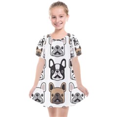 Dog-french-bulldog-seamless-pattern-face-head Kids  Smock Dress by uniart180623