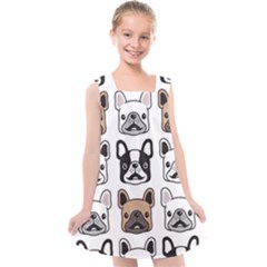 Dog-french-bulldog-seamless-pattern-face-head Kids  Cross Back Dress by uniart180623