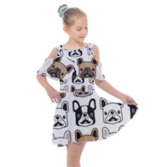 Dog-french-bulldog-seamless-pattern-face-head Kids  Shoulder Cutout Chiffon Dress by uniart180623