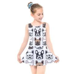 Dog-french-bulldog-seamless-pattern-face-head Kids  Skater Dress Swimsuit by uniart180623